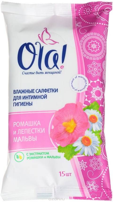 Салфетки влажные Ола для интим гигиены 15 шт Лепестки мальвы - фото